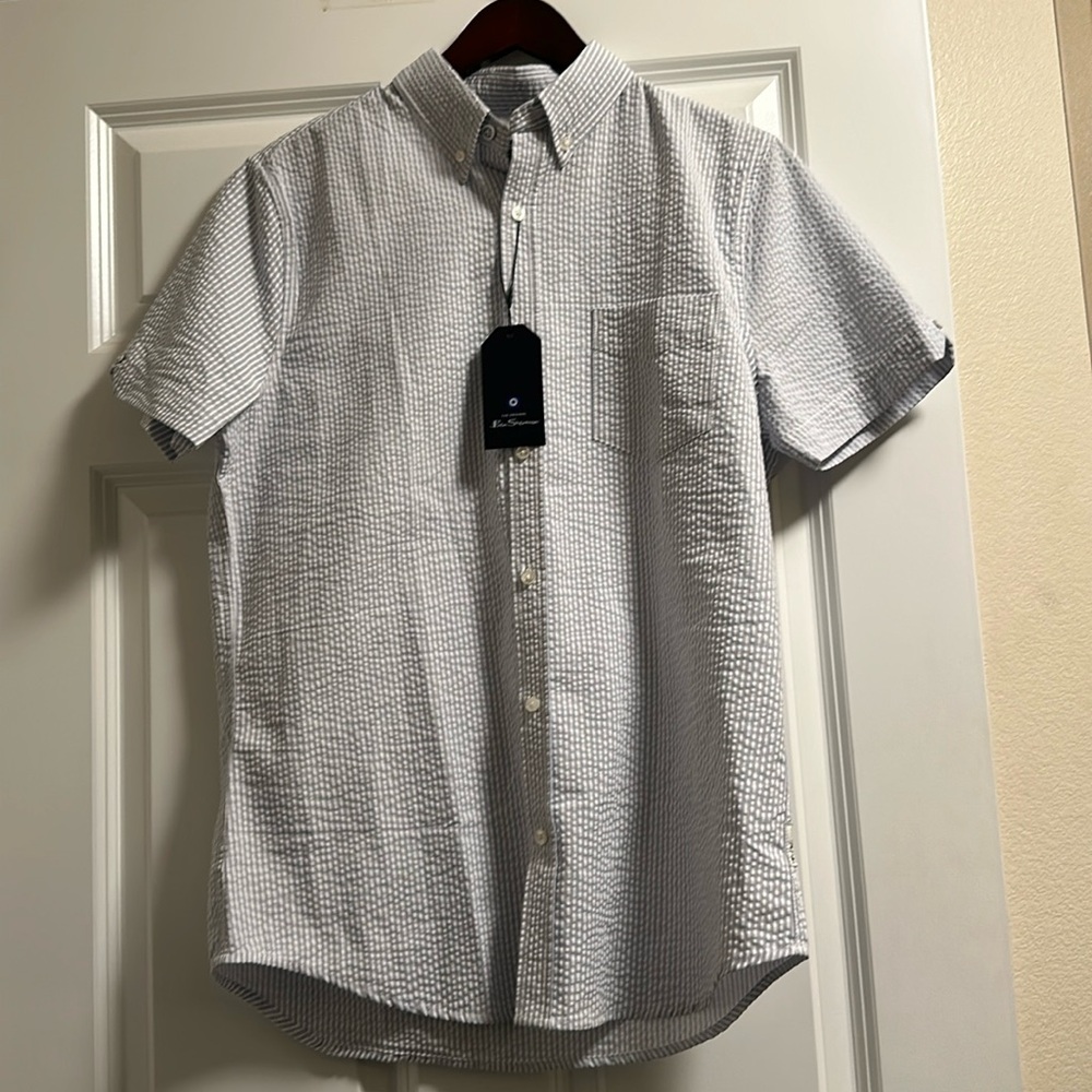 Ben Sherman Shirt Mens Blue Fog Button Down Stretch Medium M NEW NWT